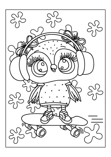 Little Owl Listening To Music While Surfing coloring page
