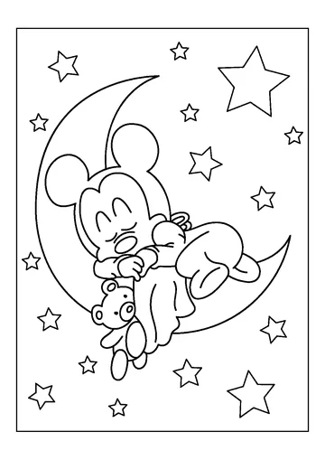 Mickey Mouse Sleeping On The Crescent Moon coloring page