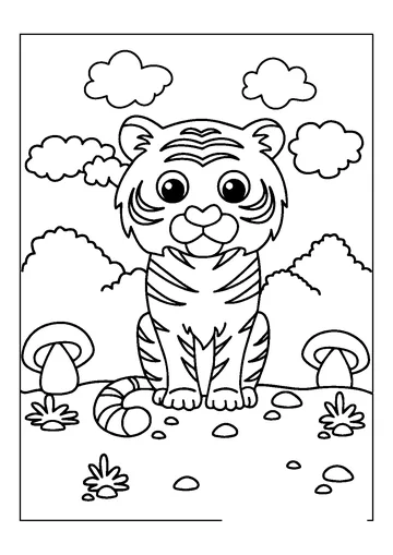 Cute Tiger In The Forest coloring page