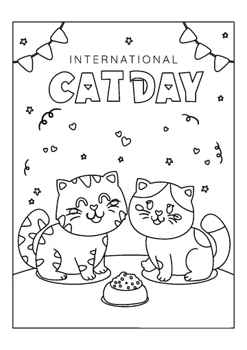 Cats in International Cat Day coloring page