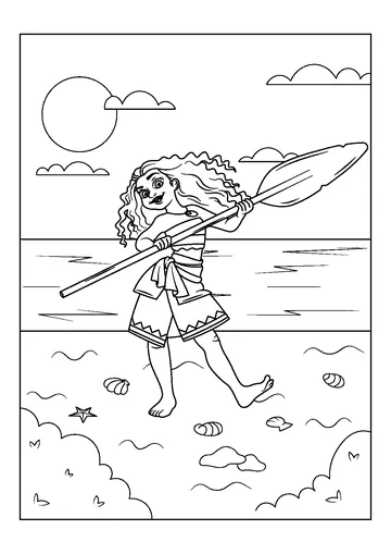 Moana Dancing With Paddle coloring page