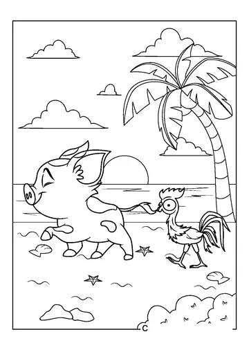 Pua And HeiHei Walking Together coloring page