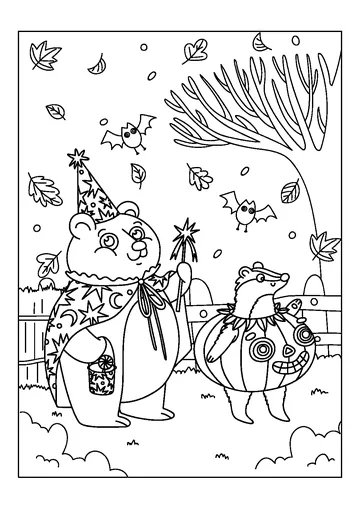 Animals Dressing Up on Halloween coloring page