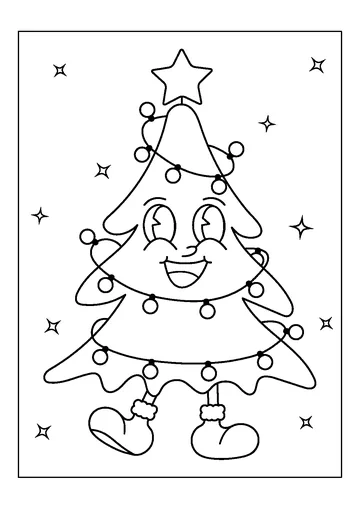 Cartoonish Christmas Tree Dancing coloring page