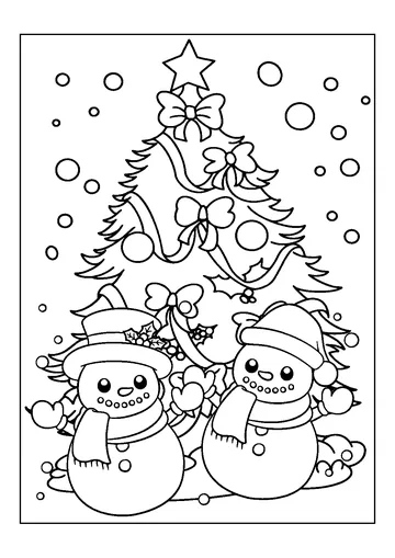 Christmas Tree And Snowmen coloring page