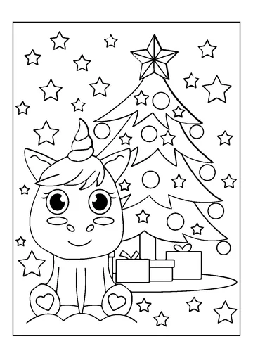 Christmas Tree And Unicorn coloring page