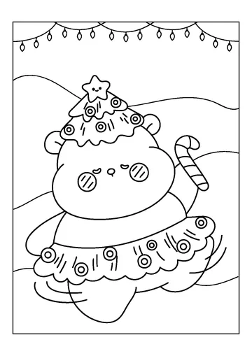 Cute Bear Transforming Into A Christmas Tree coloring page