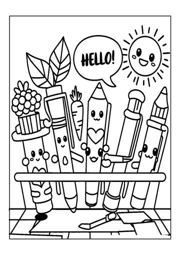 Cute Kawaii Stationery coloring page