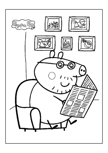 Daddy Pig Reading Newspaper coloring page