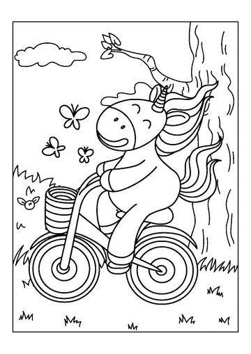 Fun Unicorn Riding a Bikde coloring page
