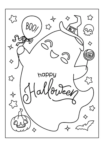 Ghost Happy with Halloween coloring page
