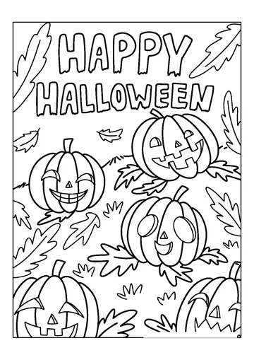 Happy Halloween and Cute Pumpkins coloring page