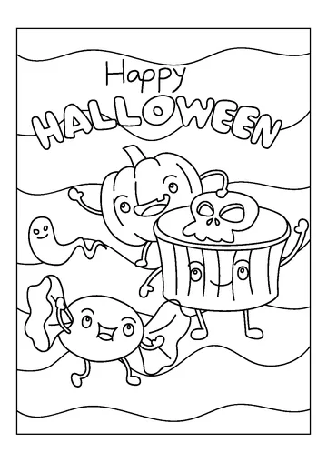 Happy Halloween and Pumpkin coloring page