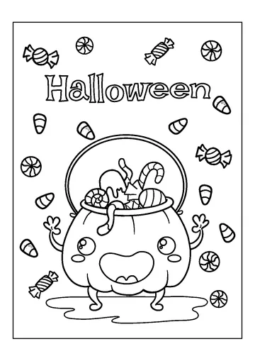 Having Candy of Halloween coloring page