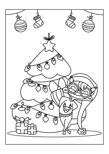 Little Girl And Christmas Tree coloring page