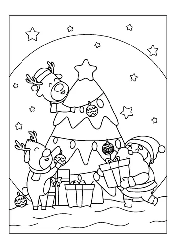 Santa Claus And Reindeers Decorating coloring page
