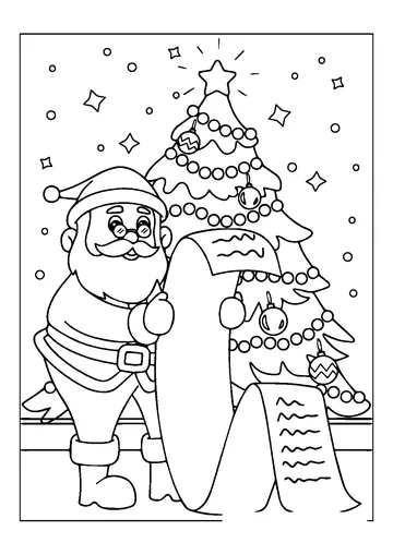 Santa Claus Checking His Gift List coloring page