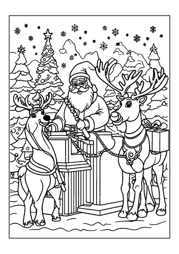 Santa Claus and Reindeer coloring page