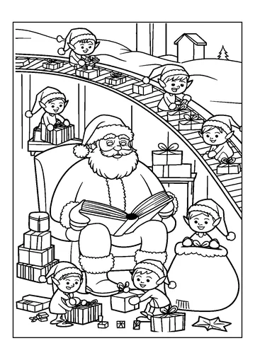 Santa Claus and the Elves coloring page