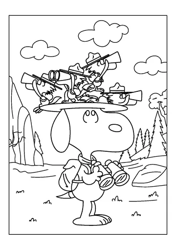 Snoopy and Cute Woodstock coloring page