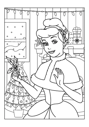 Cinderella And Christmas Tree coloring page