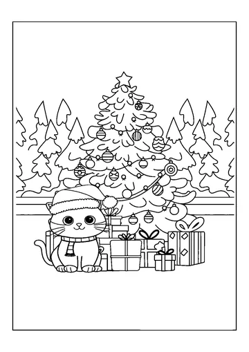 Cute Christmas Cat coloring page