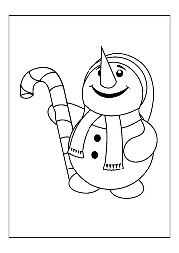 Cute Snowman With Candy Cane coloring page