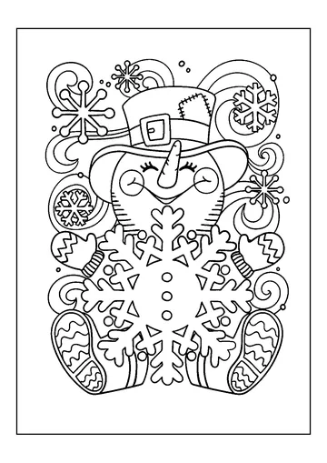 Happy Snowman With Snowflakes coloring page