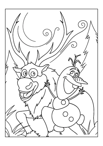 Olaf Having Fun With Sven coloring page