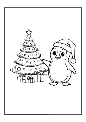 Penguin with Christmas Tree coloring page