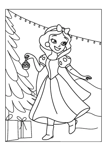 Snow White Decorating Christmas Tree coloring page