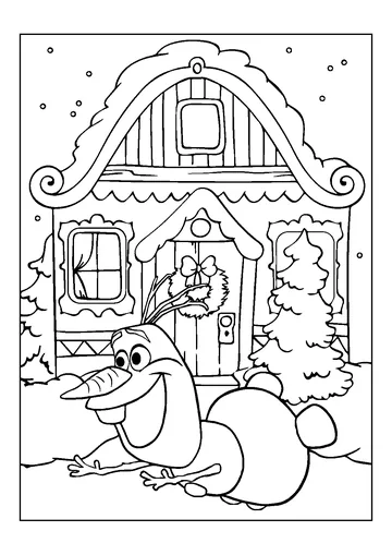 Snowman And Gingerbread House coloring page