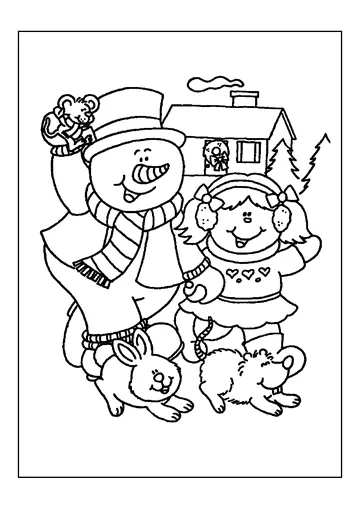 Happy Snowman Playing In The Snow coloring page
