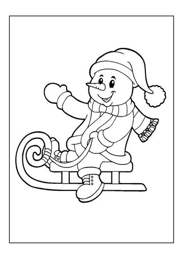 Snowman Sledding coloring page