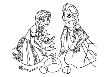Anna And Elsa Rearranging The Snowy Parts Of Olaf’s body coloring page