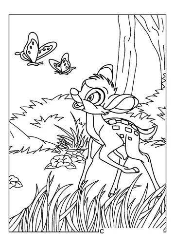 Bambi Playing in the Forest coloring page