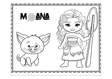 Baby Moana and Pig Pua coloring page