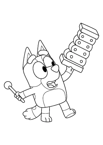 Bluey with toys coloring page