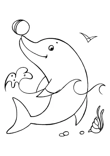 Dolphin playing with ball coloring page