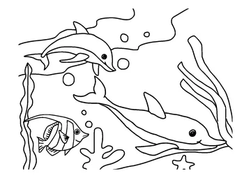 Dolphins swims under the sea coloring page