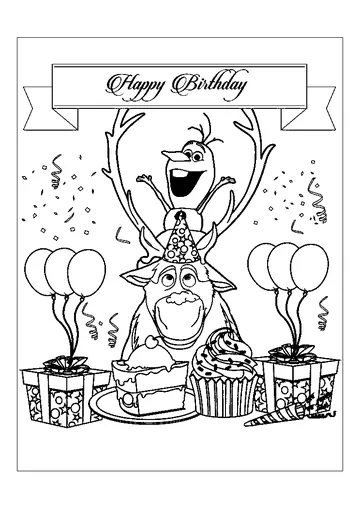 Frozen Characters Olaf And Sven Happy Birthday coloring page