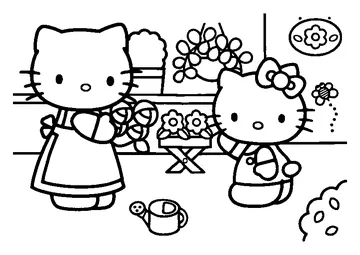 Hello Kitty And Her Mother Care Flower coloring page
