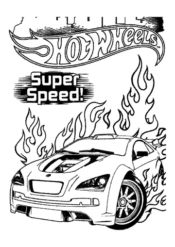 Super Speed car with flames around coloring page