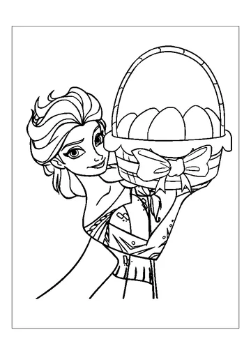 Queen Elsa Holding Easter Bask coloring page