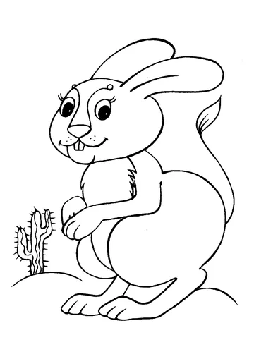 Rabbit and saguro cactus in the desert coloring page