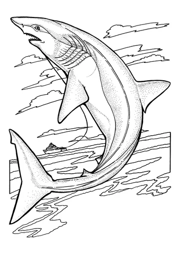 Lemon shark jumps out of the water coloring page