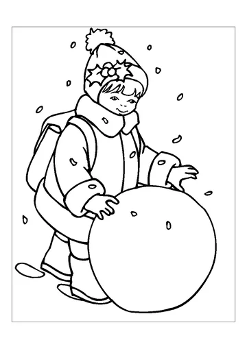 Little Girl Rolling A Snowball coloring page