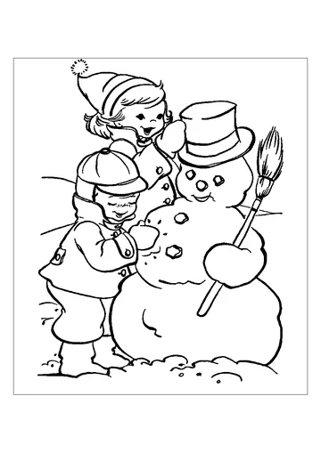 Kids Making A Snowman coloring page
