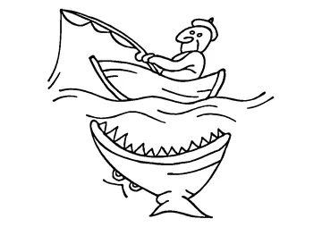 Shark Attacking Fishing Boat coloring page