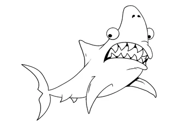 Cartoon shark has spiked and protruding teeth coloring page